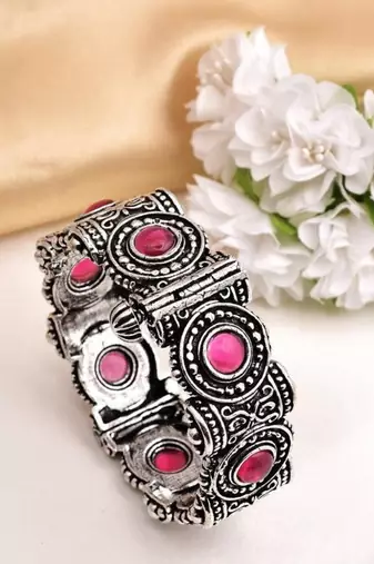 Oxidized pink kada indian german silver bangle for women silver plated handmade jewelry traditional ethnic hand bracelet