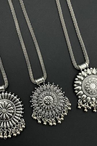 Oxidized handmade silver plated ghungroo necklace combo set of 3 indian beautiful traditional ethnic wear unique design
