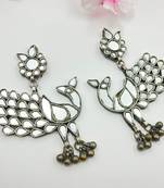 Mirror glass ghungroo oxidized handmade antique boho peacock dangle earrings indian ethnic traditional earrings jewelry