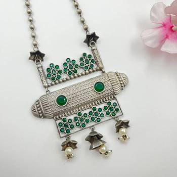 Long stone indian jewelry necklace set oxidized beautiful boho unique designed jewelry set ethnic traditional jewelry 2