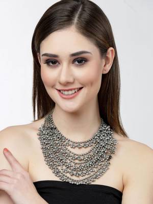 Oxidized silver plated handmade multi layered adjustable necklace party wear jewelry necklace for women & girls jewelry 2