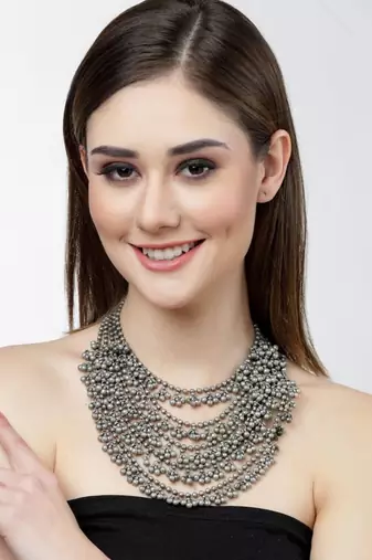 Oxidized silver plated handmade multi layered adjustable necklace party wear jewelry necklace for women & girls jewelry