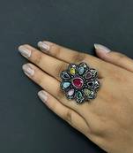 Oxidized stone rings indian silver plated multicolor adjustable finger ring ethnic finger jewelry for women gift jewelry