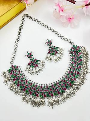Multicolor stone oxidised necklace set indian jewellery 1