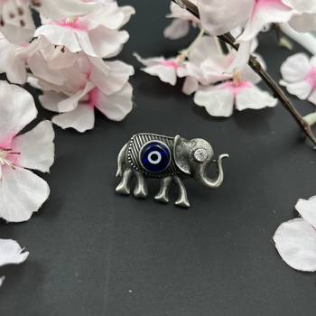 Ethnic traditional statement evil eye elephant silver oxidized finger ring: german indian silver plated boho jewelry 1
