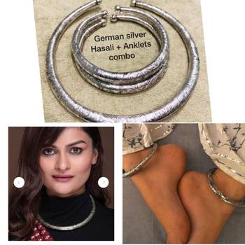 Indian oxidized hasli and anklet combo silver plated anklet with hasali german silver indian jewelry for women 2