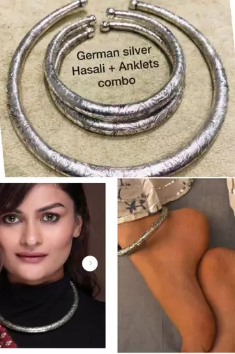Indian oxidized hasli and anklet combo silver plated anklet with hasali german silver indian jewelry for women