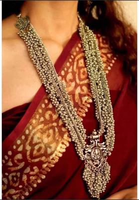 Indian ethnic multilayer necklace jewelry: oxidized long necklace with heavy ghunghroo, temple jewelry,silver jewelry 2