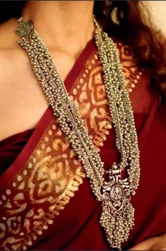 Indian ethnic multilayer necklace jewelry: oxidized long necklace with heavy ghunghroo, temple jewelry,silver jewelry