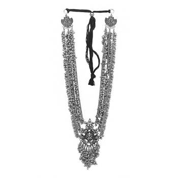 Indian ethnic multilayer necklace jewelry: oxidized long necklace with heavy ghunghroo, temple jewelry,silver jewelry 3