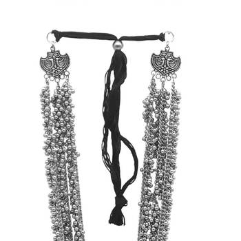 Indian ethnic multilayer necklace jewelry: oxidized long necklace with heavy ghunghroo, temple jewelry,silver jewelry 4