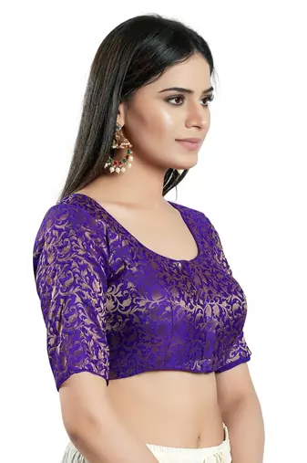Padded Brocade Round Neck Blouse