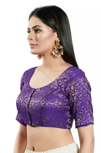 Padded Brocade Round Neck Blouse