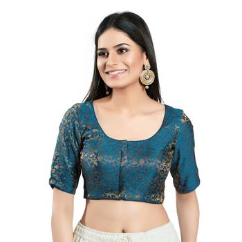Padded Brocade Round Neck Blouse 1