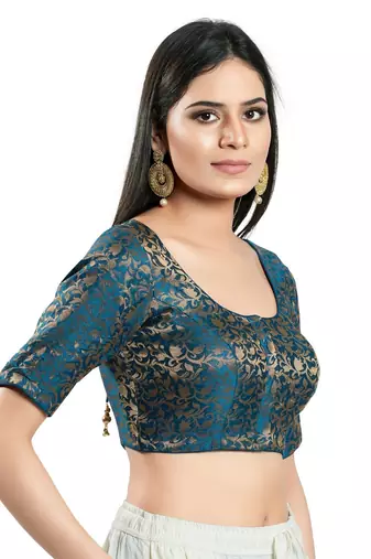 Padded Brocade Round Neck Blouse