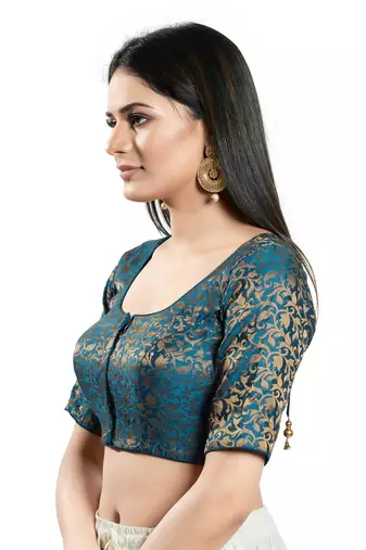 Padded Brocade Round Neck Blouse