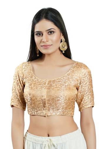 Padded Brocade Round Neck Blouse