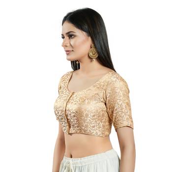 Padded Brocade Round Neck Blouse 4
