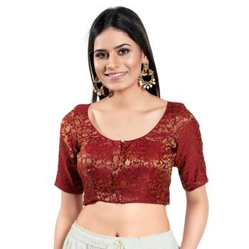 Padded Brocade Round Neck Blouse 1