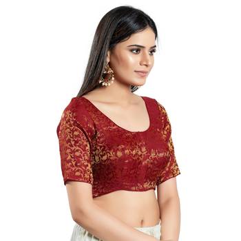 Padded Brocade Round Neck Blouse 3
