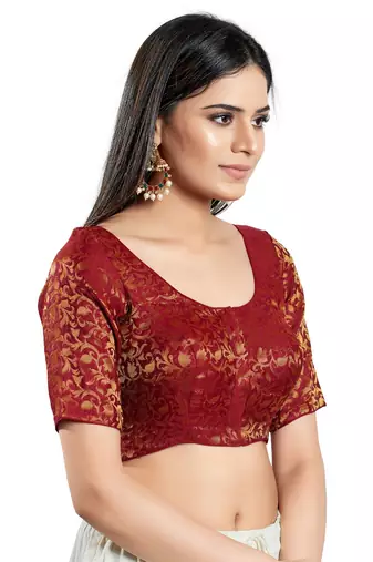 Padded Brocade Round Neck Blouse