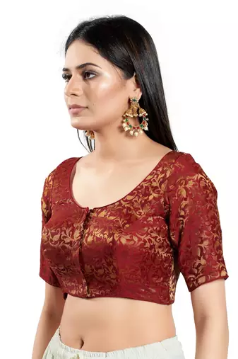 Padded Brocade Round Neck Blouse