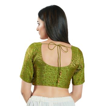Green Brocade Printed Saree Blouse 2