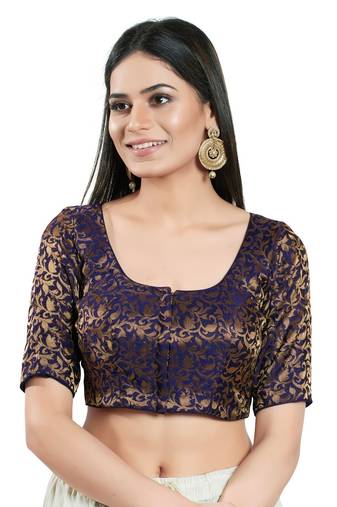 Padded Brocade Round Neck Blouse