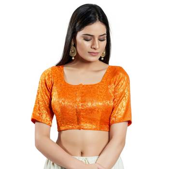 Orange Brocade Plain Readymade Blouse 1