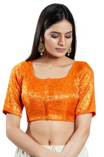 Orange Brocade Plain Readymade Blouse