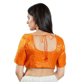 Orange Brocade Plain Readymade Blouse 2