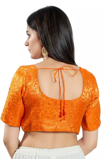 Orange Brocade Plain Readymade Blouse