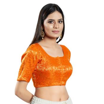 Orange Brocade Plain Readymade Blouse 3