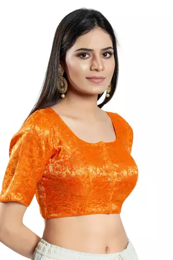 Orange Brocade Plain Readymade Blouse