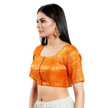 Orange Brocade Plain Readymade Blouse 4
