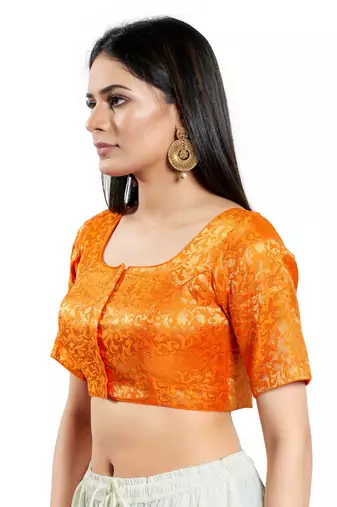 Orange Brocade Plain Readymade Blouse