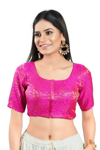 Padded Brocade Round Neck Blouse