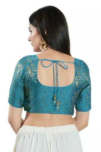 Padded Brocade Round Neck Blouse