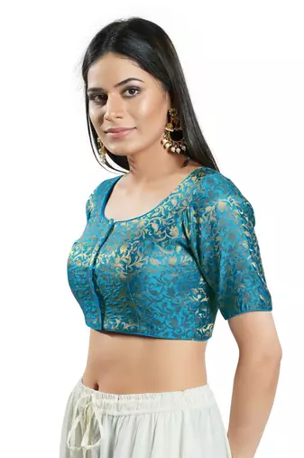 Padded Brocade Round Neck Blouse