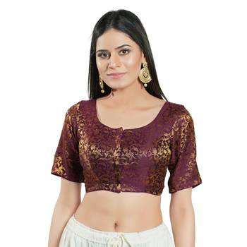 Padded Brocade Round Neck Blouse 1