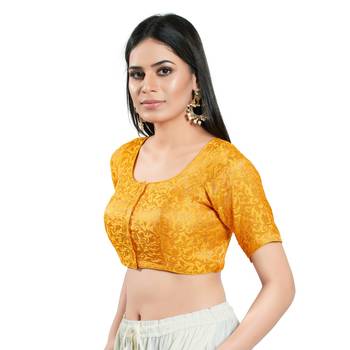 Padded Brocade Round Neck Blouse 4