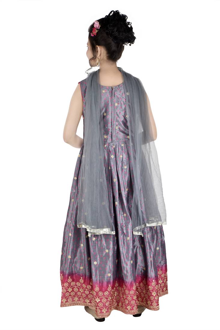 Aura pura crepe long grown kids dress with net dupatta