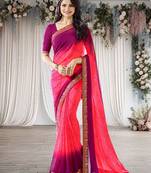 Pink printed georgette saree with blouse
