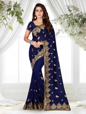 Navy Blue Embroidered Faux Georgette Saree With Blouse 1