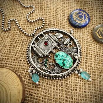 Indian traditional german silver pendant with peacock stone beads, oxidized designers long necklace jewelry set 1