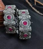 Oxidized pink kada indian german silver bangle for women silver plated handmade jewelry traditional ethnic hand bracelet