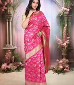 Rani Pink Woven Art Silk Saree With Blouse