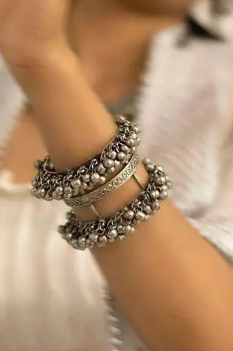 Ghungroo cuff kada bracelet adjustable oxidized bangle antique bracelet bracelets for women indian oxidized bangle