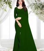 Dark green plain faux georgette saree with blouse