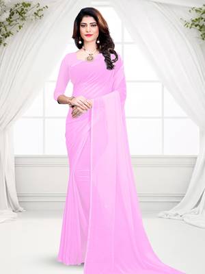 Light baby pink plain faux georgette saree with blouse 1